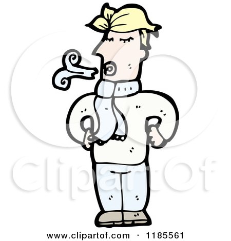 Cartoon of a Man in the Cold Wearing a Scarf - Royalty Free Vector Illustration by lineartestpilot