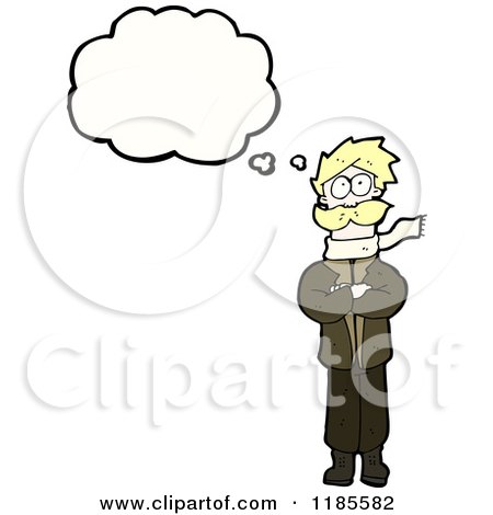 Cartoon of a Man Wearing a Scarf Thinking - Royalty Free Vector Illustration by lineartestpilot