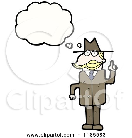 Cartoon of a Man Wearing a Hat Thinking - Royalty Free Vector Illustration by lineartestpilot