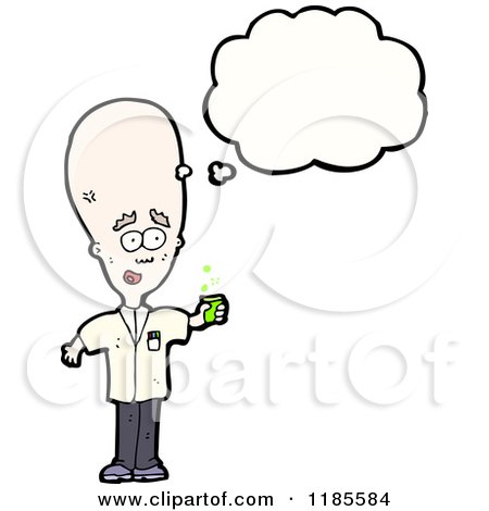 Cartoon of a Bald Scientist Thinking - Royalty Free Vector Illustration by lineartestpilot