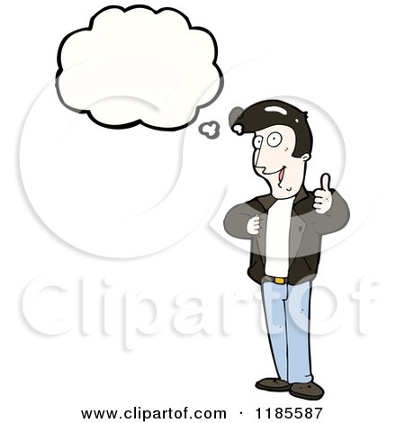 Cartoon of a 1950's Man with a Pompadour Thinking - Royalty Free Vector Illustration by lineartestpilot