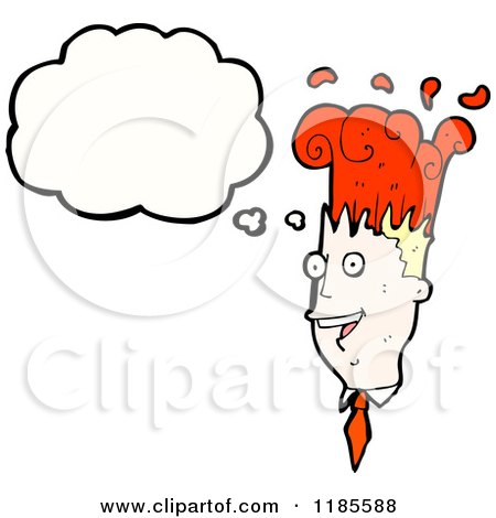 Cartoon of a Man with His Brain on Fire Thinking - Royalty Free Vector Illustration by lineartestpilot