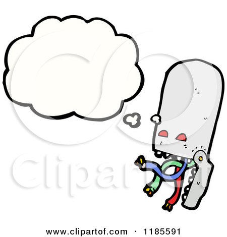 Cartoon of a Robot's Head Thinking - Royalty Free Vector Illustration by lineartestpilot