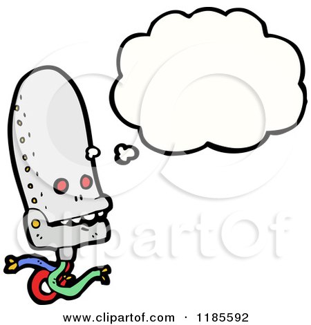 Cartoon of a Robot's Head Thinking - Royalty Free Vector Illustration by lineartestpilot