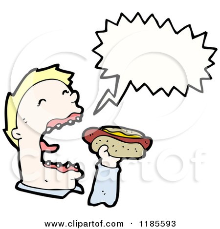 Cartoon of a Man Eating a Hotdog Speaking - Royalty Free Vector Illustration by lineartestpilot