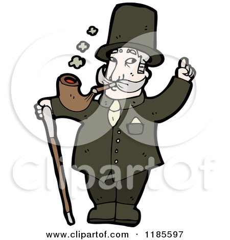 Cartoon of a Man with a Cane Smoking a Pipe - Royalty Free Vector Illustration by lineartestpilot
