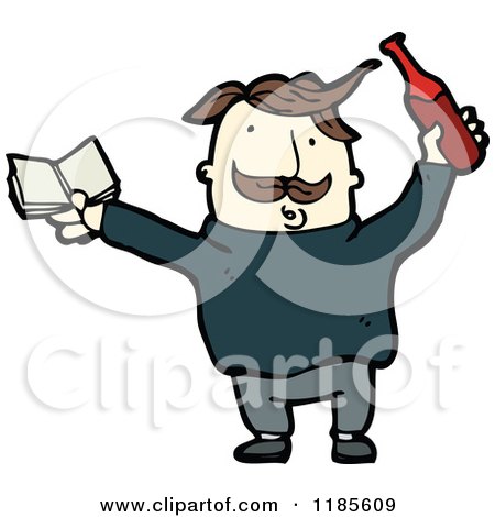 Cartoon of a Man Reading and Drinking - Royalty Free Vector Illustration by lineartestpilot