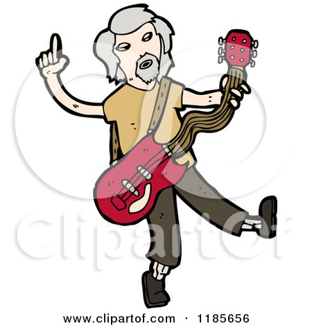 Cartoon of an Older Man Playing a Guitar - Royalty Free Vector Illustration by lineartestpilot