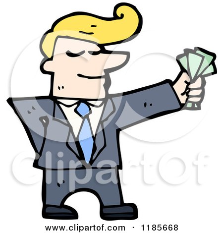 Cartoon of a Businessman Holding Money - Royalty Free Vector Illustration by lineartestpilot