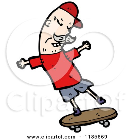 Cartoon of a Man with a Mustache Riding a Skateboard - Royalty Free Vector Illustration by lineartestpilot