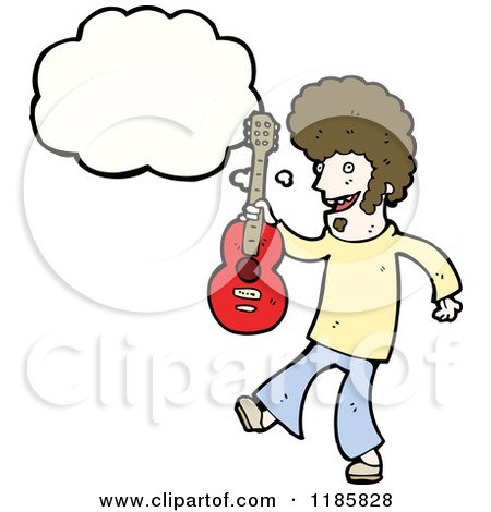Cartoon of a Man Holding a Guitar Thinking - Royalty Free Vector Illustration by lineartestpilot