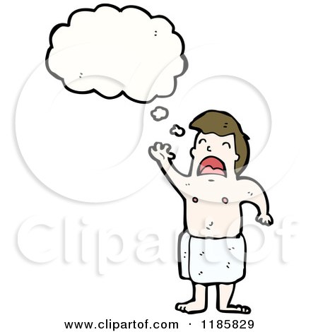 Cartoon of a Man Wearing a Bath Towel Thinking - Royalty Free Vector Illustration by lineartestpilot