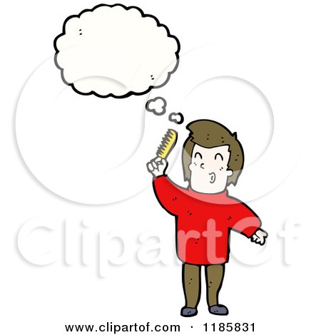Cartoon of a Man Combing His Hair Thinking - Royalty Free Vector Illustration by lineartestpilot