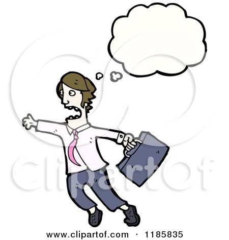 Cartoon of a Man with a Briefcase Flying and Thinking - Royalty Free Vector Illustration by lineartestpilot