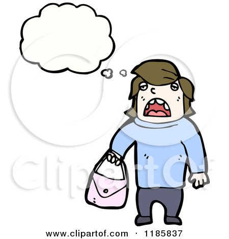 Cartoon of a Man Holding a PurseThinking - Royalty Free Vector Illustration by lineartestpilot