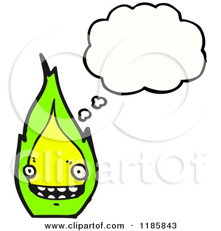 Cartoon of a Flame Mascot Thinking - Royalty Free Vector Illustration by lineartestpilot