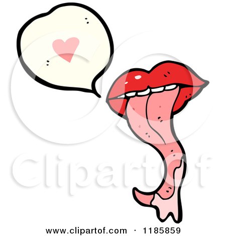 Cartoon of a Mouth and Long Tongue Speaking of Love - Royalty Free Vector Illustration by lineartestpilot
