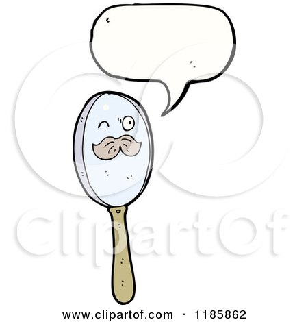 Cartoon of a Speaking Magnifying Glass with a Mustache - Royalty Free Vector Illustration by lineartestpilot