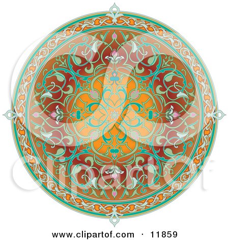 Colorful Circular Middle Eastern Floral Rug Clipart Illustration by AtStockIllustration