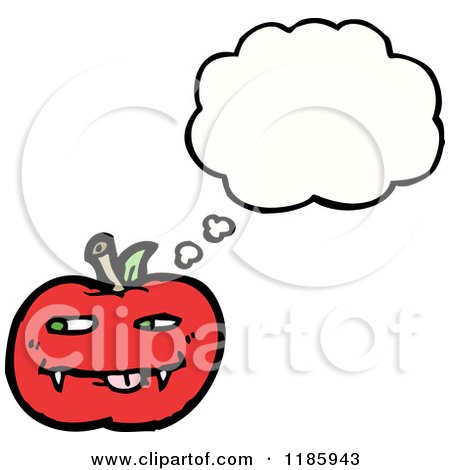 Cartoon of a Vampire Tomato Thinking - Royalty Free Vector Illustration by lineartestpilot