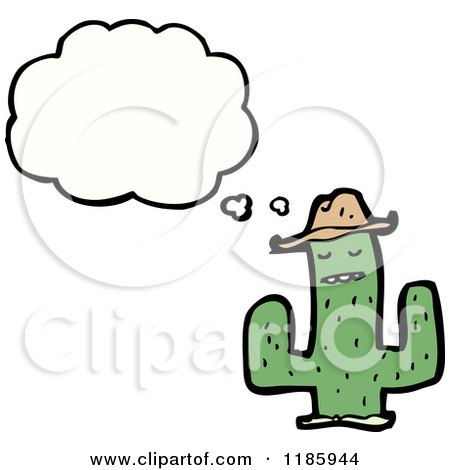 Cartoon of a Saguaro Cactus Wearing a Hat and Thinking - Royalty Free Vector Illustration by lineartestpilot