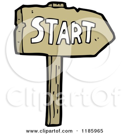 Cartoon of a Wooden Sign with the Word Start - Royalty Free Vector Illustration by lineartestpilot