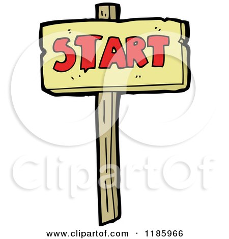 Cartoon of a Wooden Sign with the Word Start - Royalty Free Vector Illustration by lineartestpilot