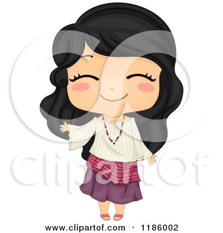 Cartoon of a Cute Filipino Girl Waving and Wearing a Traditional Kimona - Royalty Free Vector Clipart by BNP Design Studio