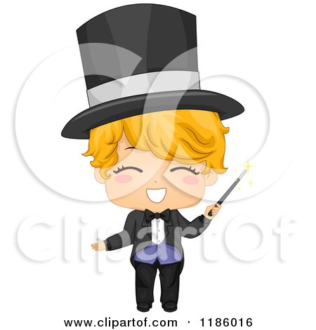 Cartoon of a Happy Magician Boy with a Wand - Royalty Free Vector Clipart by BNP Design Studio