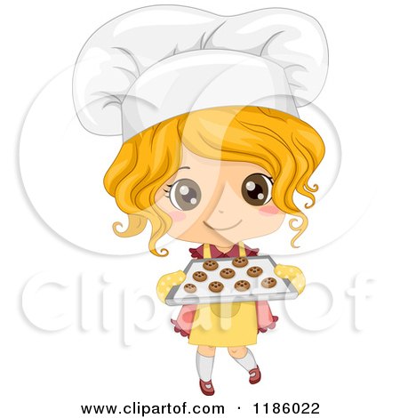 Cartoon of a Cute Blond Caucasian Baker Girl Holding Fresh Cookies - Royalty Free Vector Clipart by BNP Design Studio