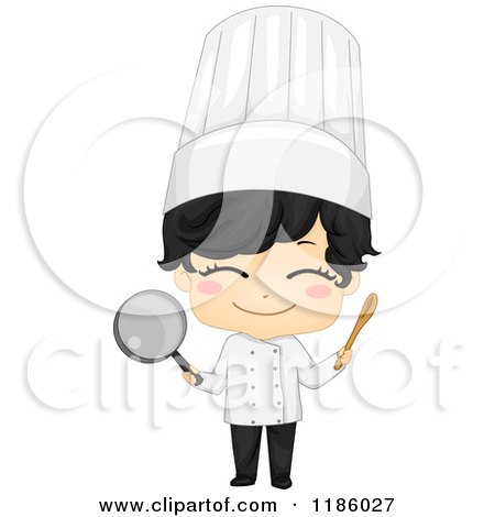 Cartoon of a Cute Chef Boy Holding a Spoon and Saucepan - Royalty Free Vector Clipart by BNP Design Studio