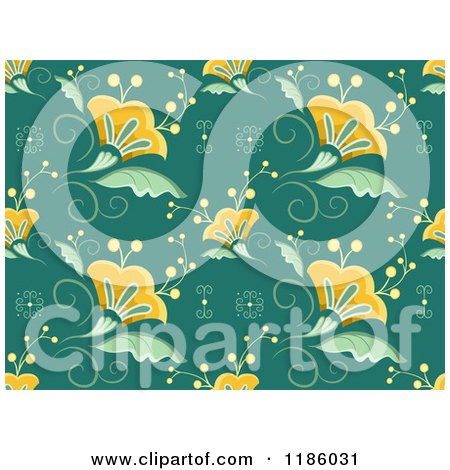 Cartoon of a Seamless Background of Beautiful Flowers on Teal - Royalty Free Vector Clipart by BNP Design Studio