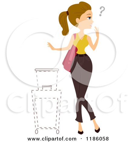 Cartoon of a Conused Woman with Missing Luggage - Royalty Free Vector Clipart by BNP Design Studio