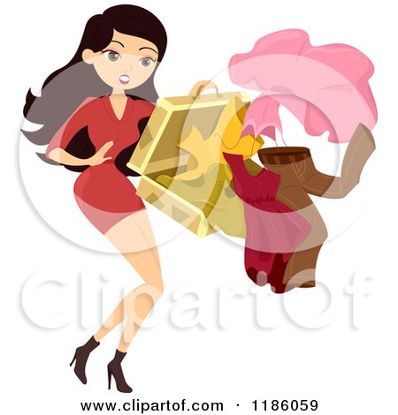 Cartoon of a Woman Holding a Busted Suitcase with Clothes Falling out - Royalty Free Vector Clipart by BNP Design Studio