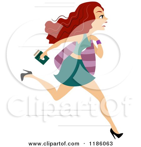 Cartoon of a Late Woman Running with Her Passport in Hand - Royalty Free Vector Clipart by BNP Design Studio