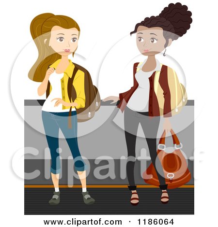 Cartoon of a Traveling Women with Luggage on an Airport Walkalator - Royalty Free Vector Clipart by BNP Design Studio