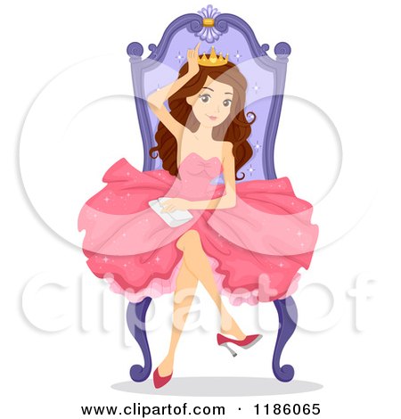 Cartoon of a Happy Prom Queen Sitting on the Throne - Royalty Free Vector Clipart by BNP Design Studio
