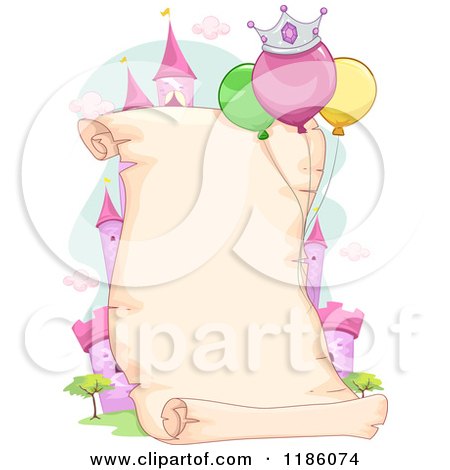 Cartoon of a Princess Themeed Party Parchment Scroll with Copyspace - Royalty Free Vector Clipart by BNP Design Studio