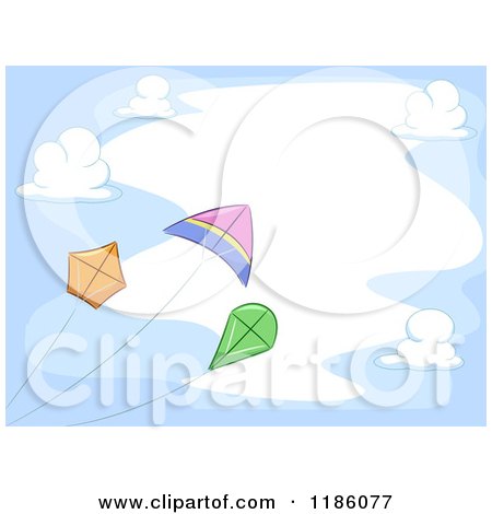 Cartoon of a Cloud Frame with Flying Kites - Royalty Free Vector Clipart by BNP Design Studio