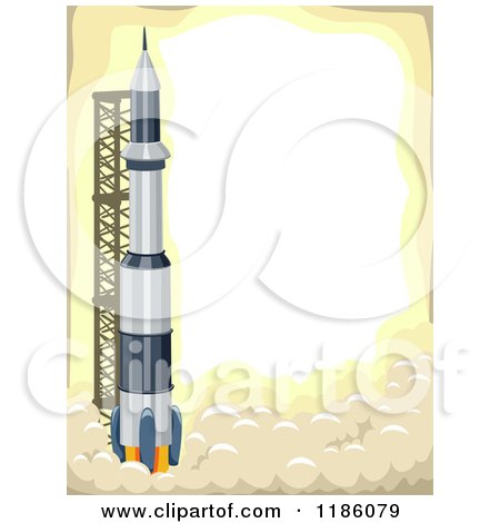Cartoon of a Launching Rocket with Copyspace on Yellow - Royalty Free Vector Clipart by BNP Design Studio
