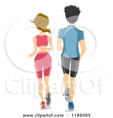 Cartoon of a Rear View of a Fit Couple Running - Royalty Free Vector Clipart by BNP Design Studio