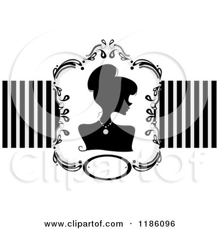 Cartoon of a Silhouetted Woman Framed over Stripes - Royalty Free Vector Clipart by BNP Design Studio