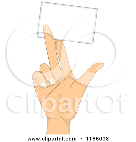 Cartoon of a Hand Holding up a Blank Business Card - Royalty Free Vector Clipart by BNP Design Studio