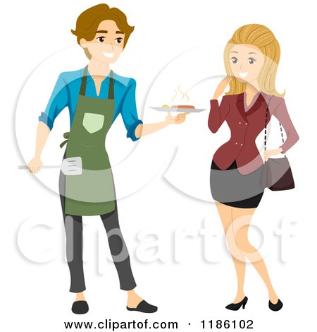 Cartoon of a Man Serving His Lady a Meal - Royalty Free Vector Clipart by BNP Design Studio