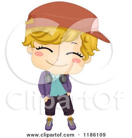 Cartoon of a Happy Hip Hop Dancer Boy with Headphones Around His Neck - Royalty Free Vector Clipart by BNP Design Studio