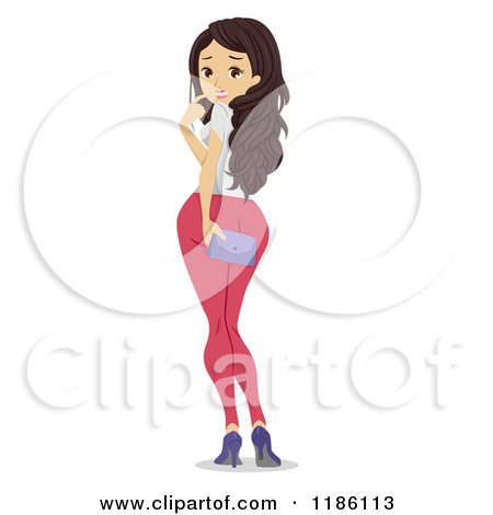 Cartoon of an Embarassed Woman Covering a Stain on Her Butt - Royalty Free Vector Clipart by BNP Design Studio