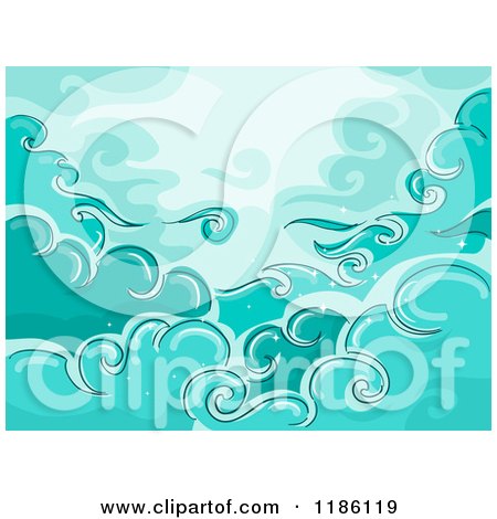 Cartoon of a Background of Swirly Clouds and Stars - Royalty Free Vector Clipart by BNP Design Studio