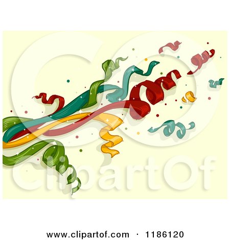Cartoon of Party Popper Ribbons over Yellow - Royalty Free Vector Clipart by BNP Design Studio