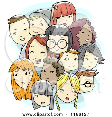Cartoon of a Crowd of Diverse Teen Faces - Royalty Free Vector Clipart by BNP Design Studio