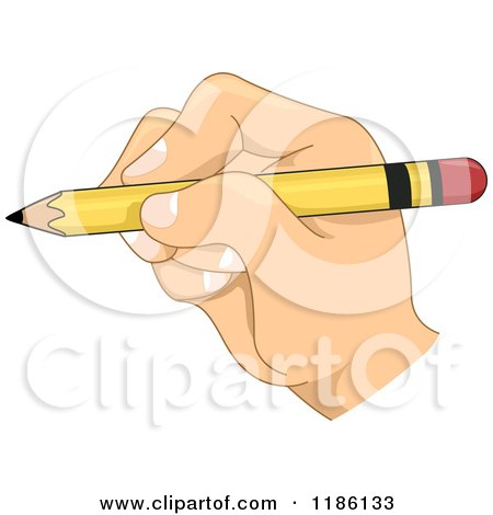 Cartoon of a Kids Hand Writing with a Pencil - Royalty Free Vector Clipart by BNP Design Studio